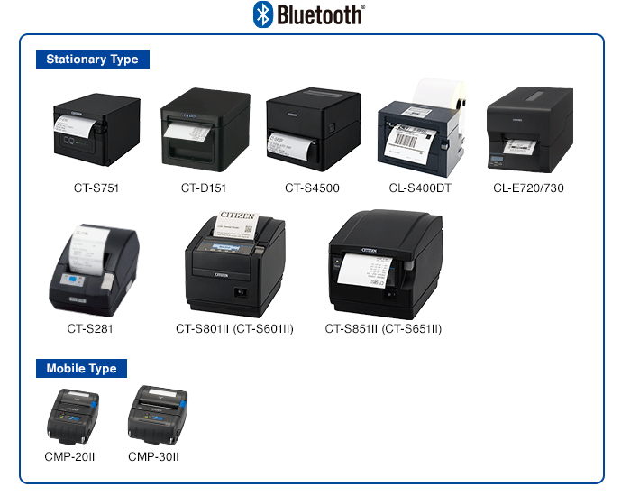 Bluetooth／Stationary Type: CT-S281、CT-S801II、CT-S601II、CT-S851II、CT-S651II　Mobile Type: CMP-20II、CMP-30II
